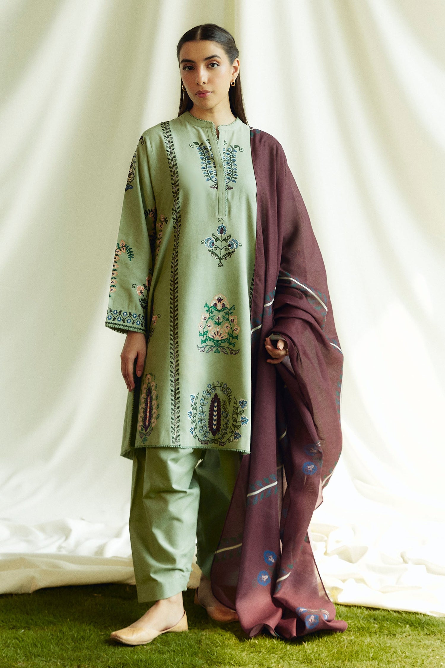 Zara Shahjahan 3 Piece Custom Stitched Suit - Green - LB288998