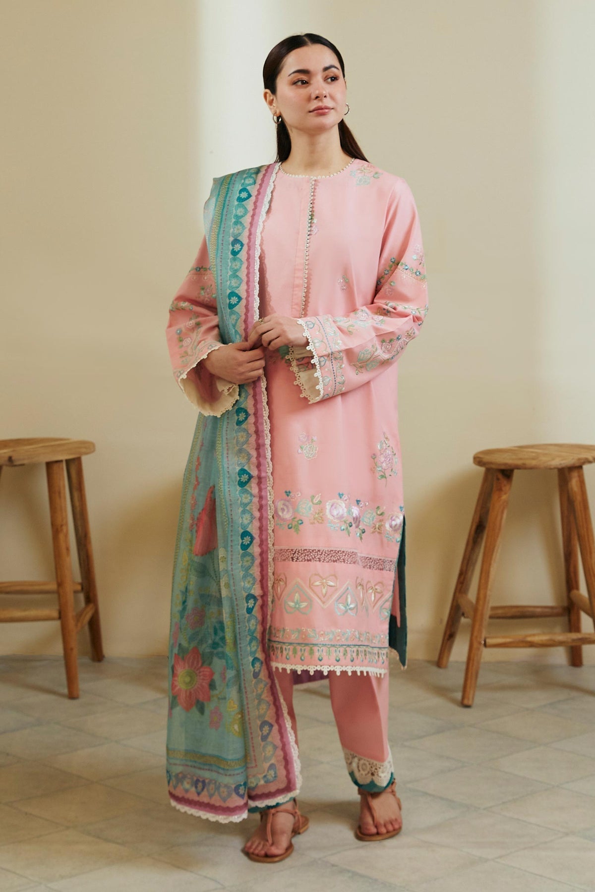 Zara Shahjahan 3 Piece Custom Stitched Suit - Pink - LB285830