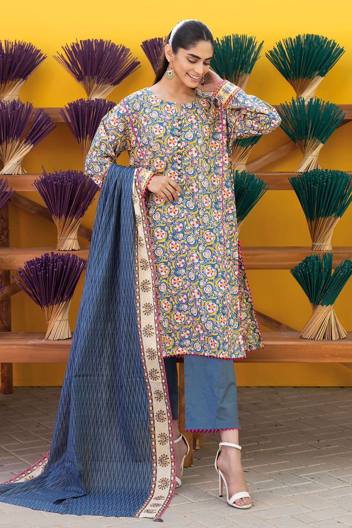 Khaadi 3 Piece Custom Stitched Suit - Blue - LB285621