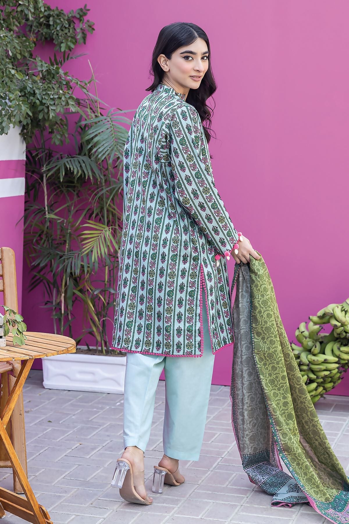 Khaadi 3 Piece Custom Stitched Suit - Green - LB285534