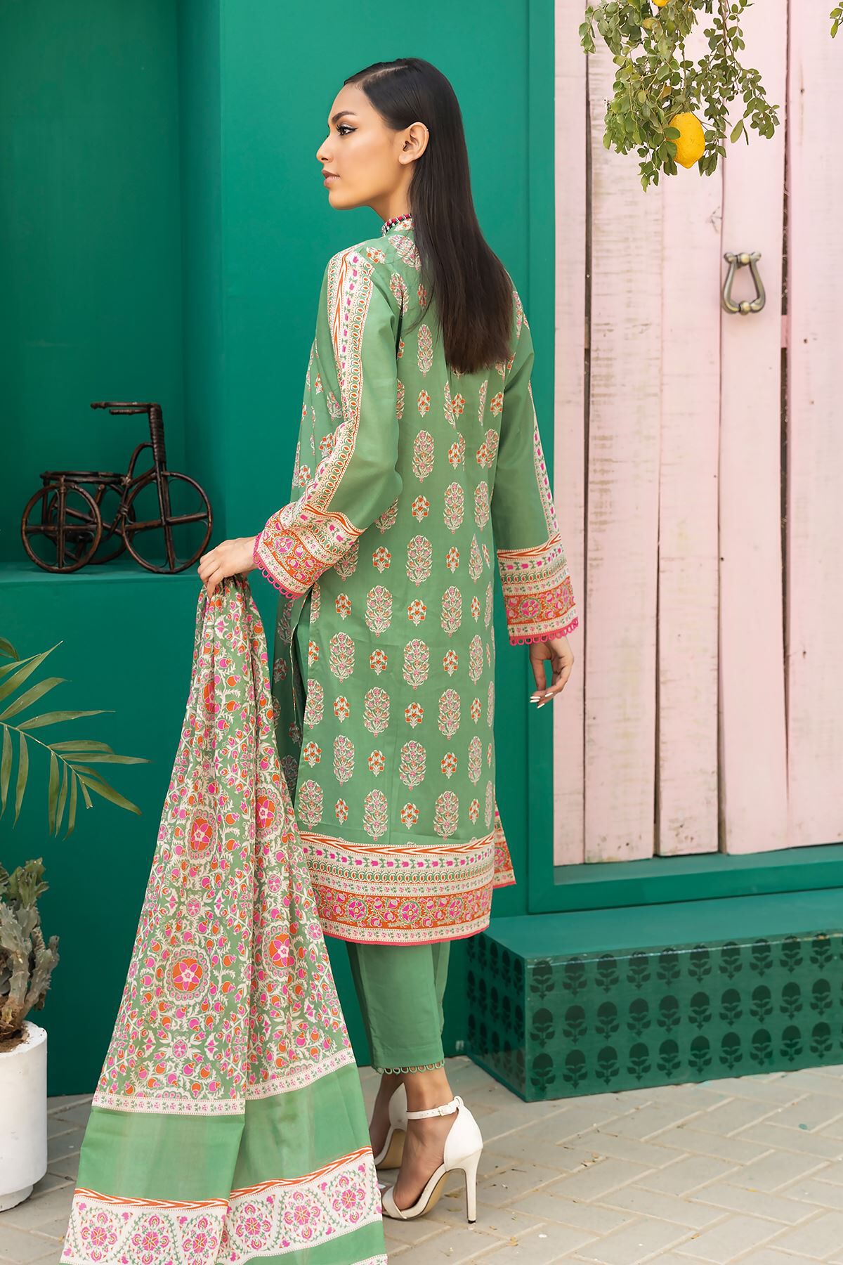 Khaadi 3 Piece Custom Stitched Suit - Green - LB285593