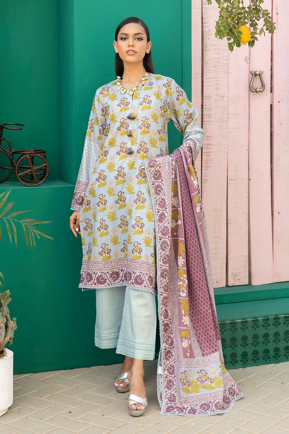 Khaadi 3 Piece Custom Stitched Suit - Blue - LB285633