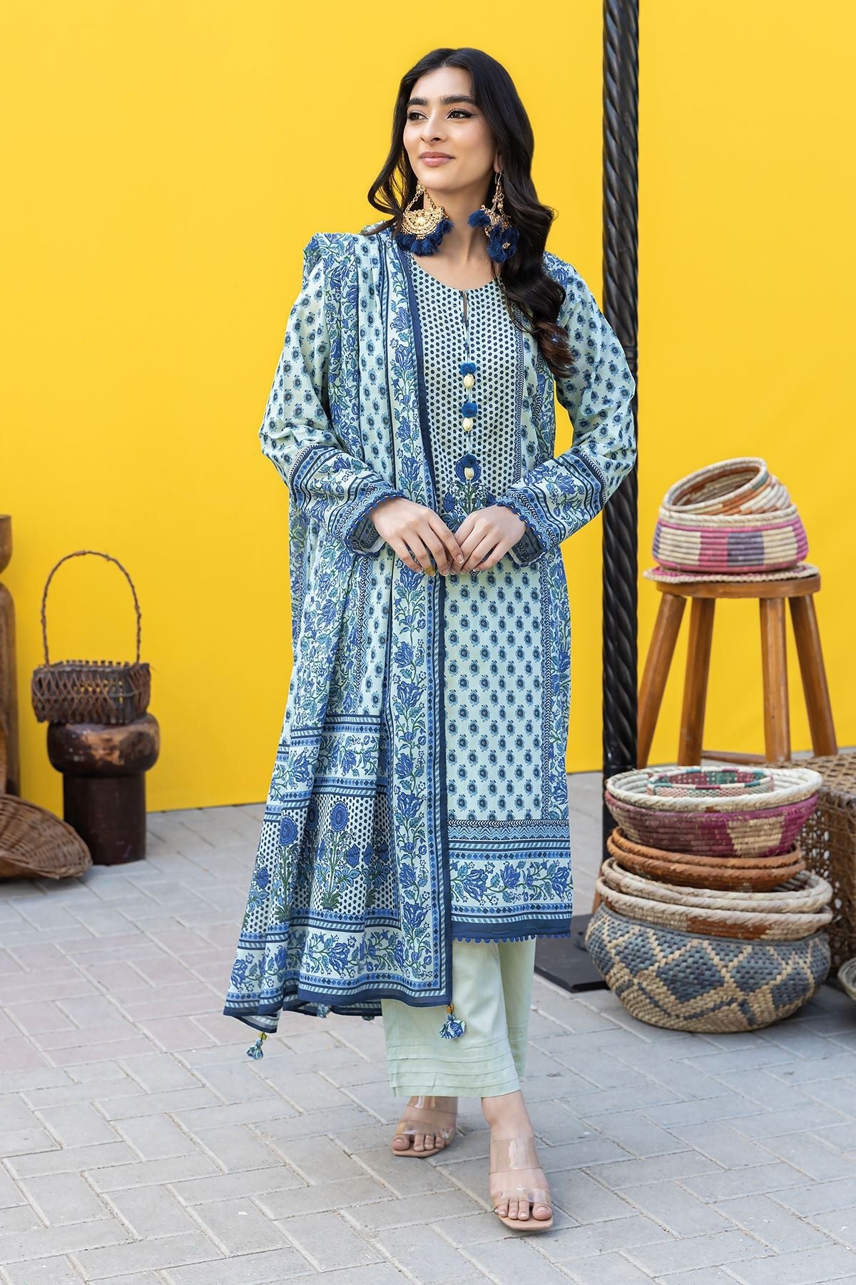 Khaadi 3 Piece Custom Stitched Suit - Blue - LB285558