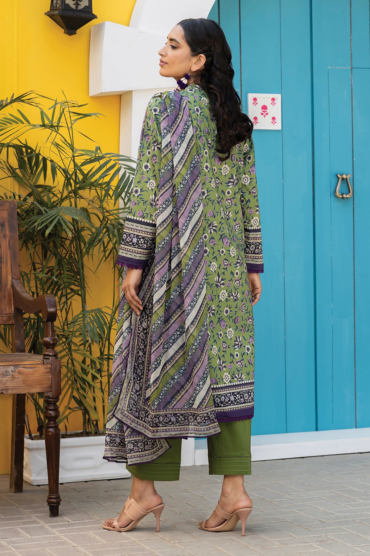 Khaadi 3 Piece Custom Stitched Suit - Green - LB285624