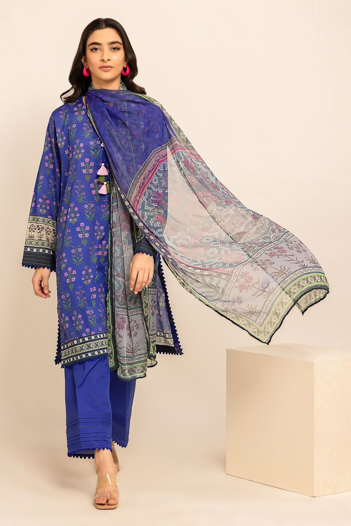 Khaadi 3 Piece Custom Stitched Suit - Blue - LB285611