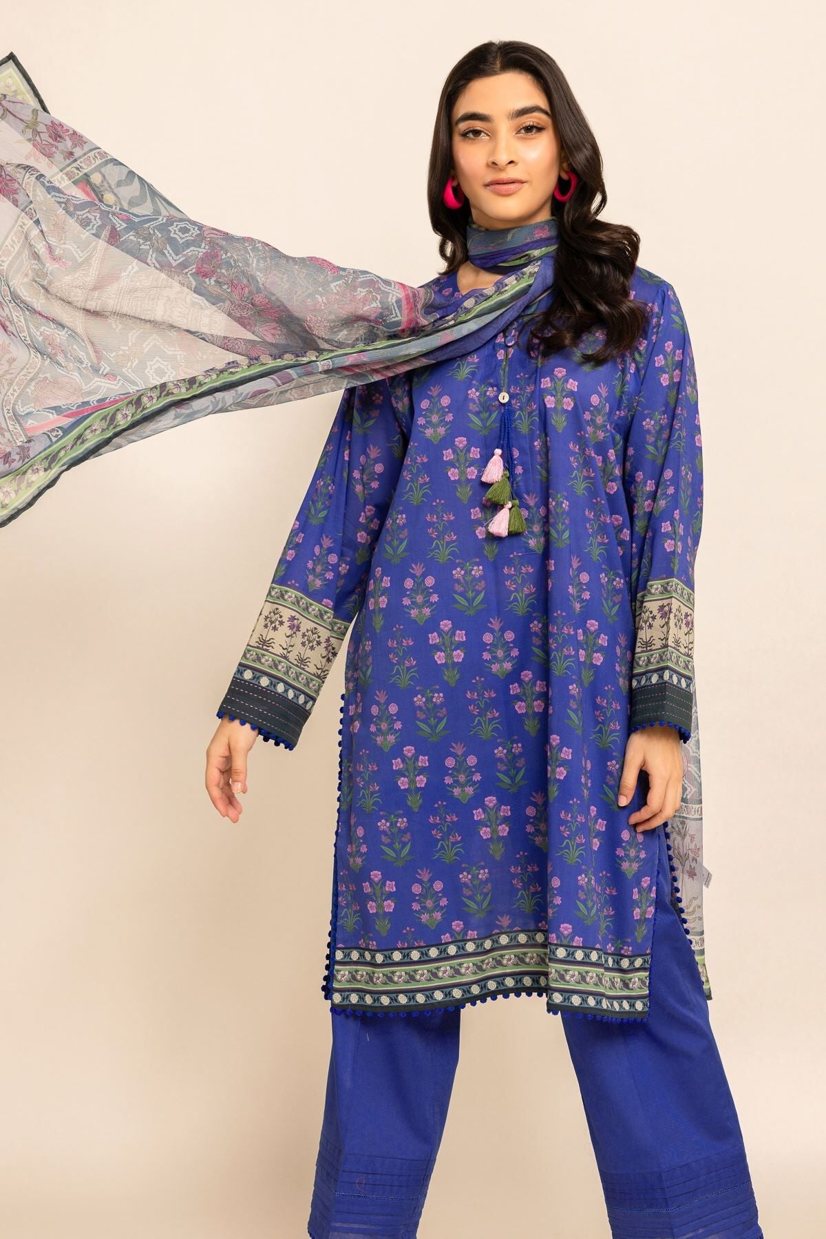 Khaadi 3 Piece Custom Stitched Suit - Blue - LB285611