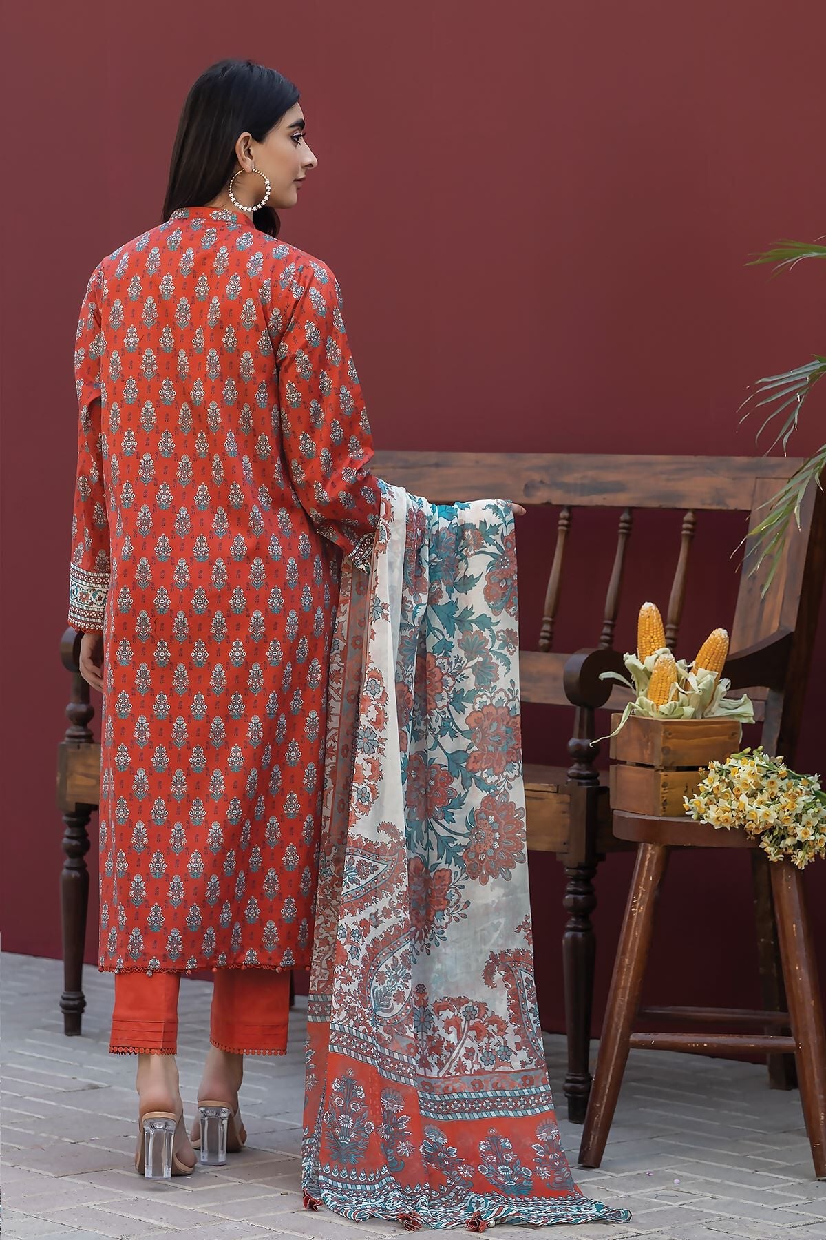 Khaadi 3 Piece Custom Stitched Suit - Orange - LB285640