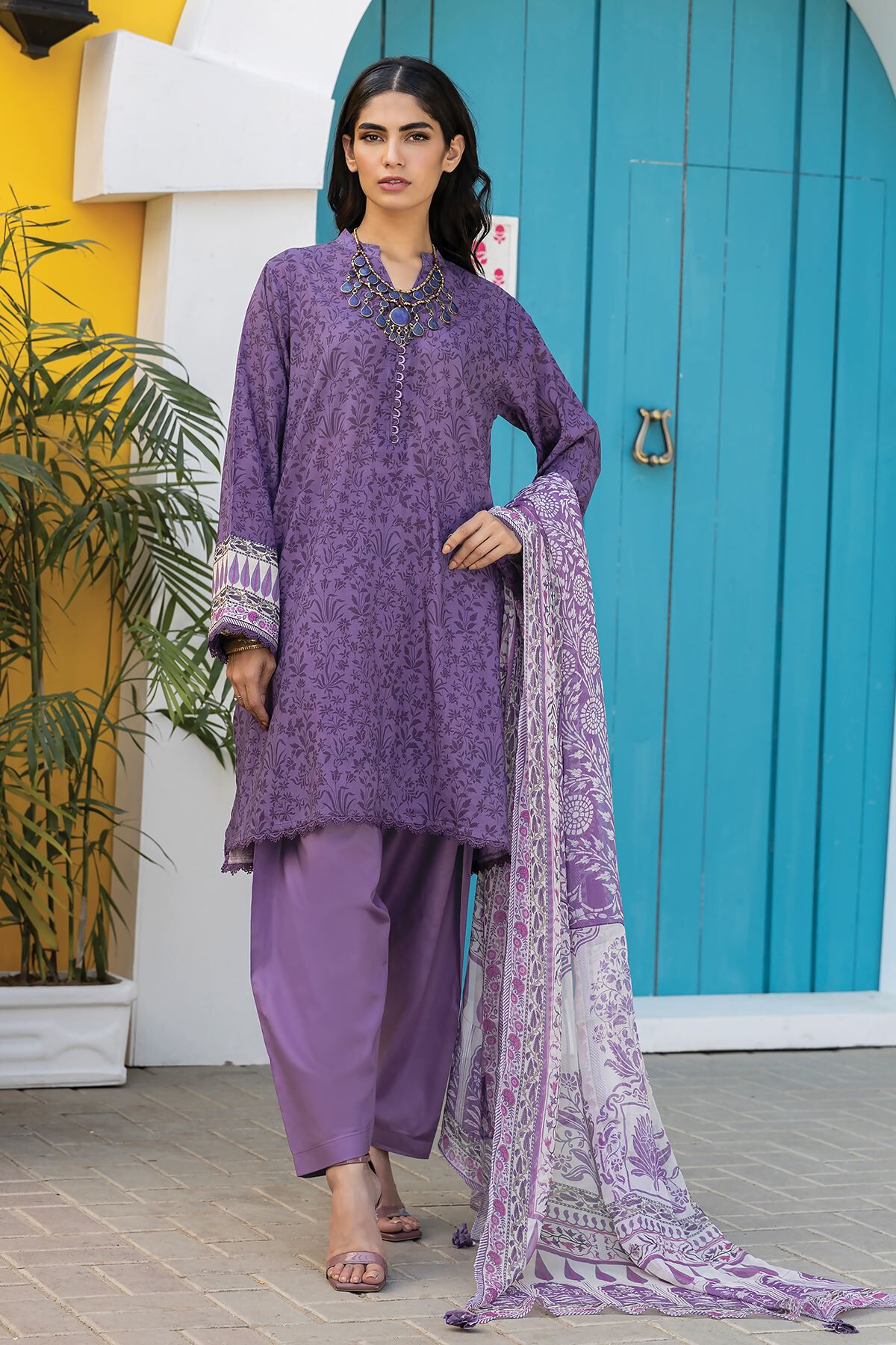 Khaadi 3 Piece Custom Stitched Suit - Purple - LB285577