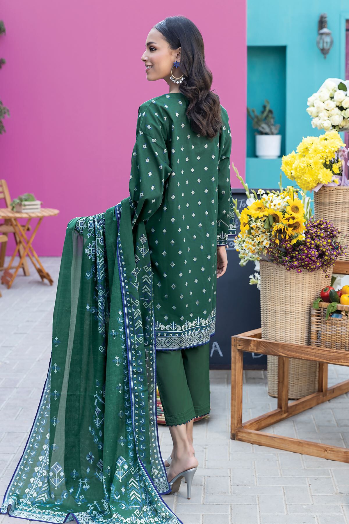 Khaadi 3 Piece Custom Stitched Suit - Green - LB285581