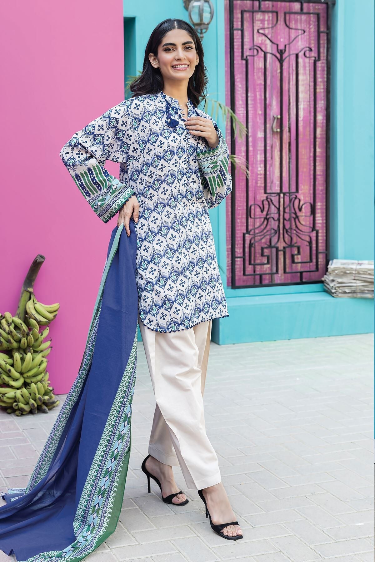 Khaadi 3 Piece Custom Stitched Suit - Blue - LB285598