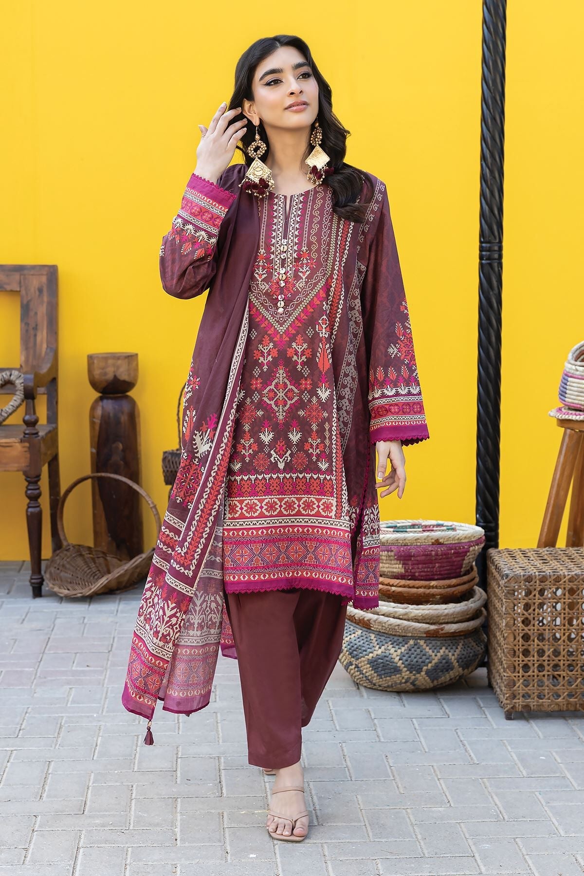 Khaadi 3 Piece Custom Stitched Suit - Purple - LB285596