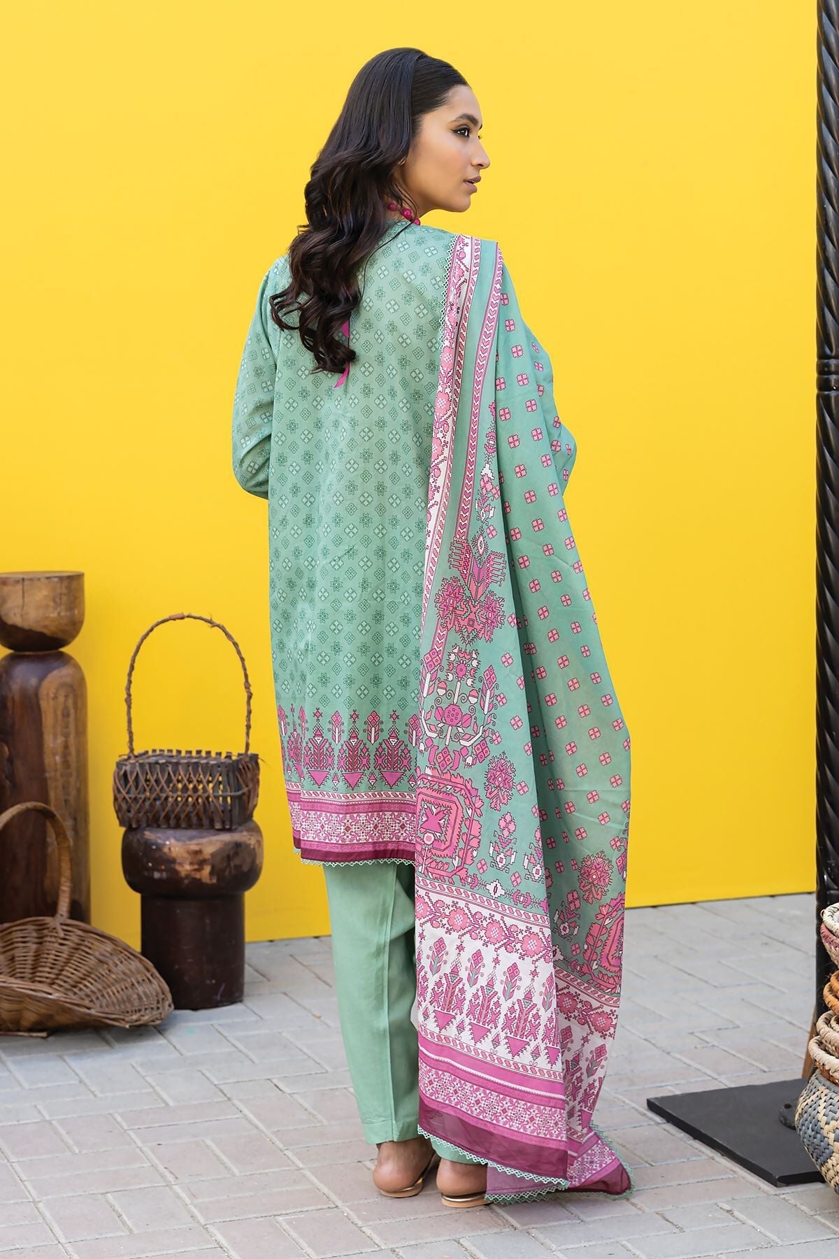 Khaadi 3 Piece Custom Stitched Suit - Green - LB285637