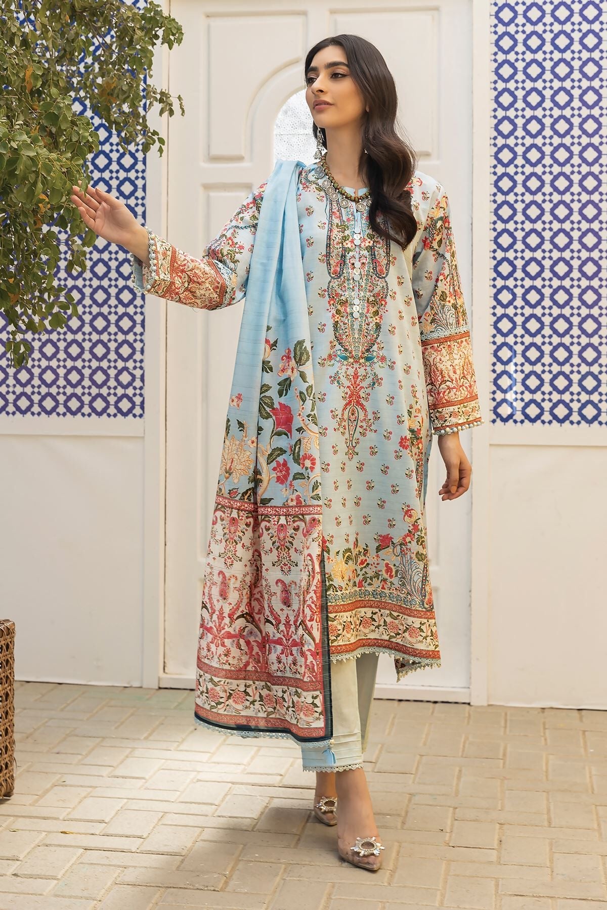 Khaadi 3 Piece Custom Stitched Suit - Blue - LB285545