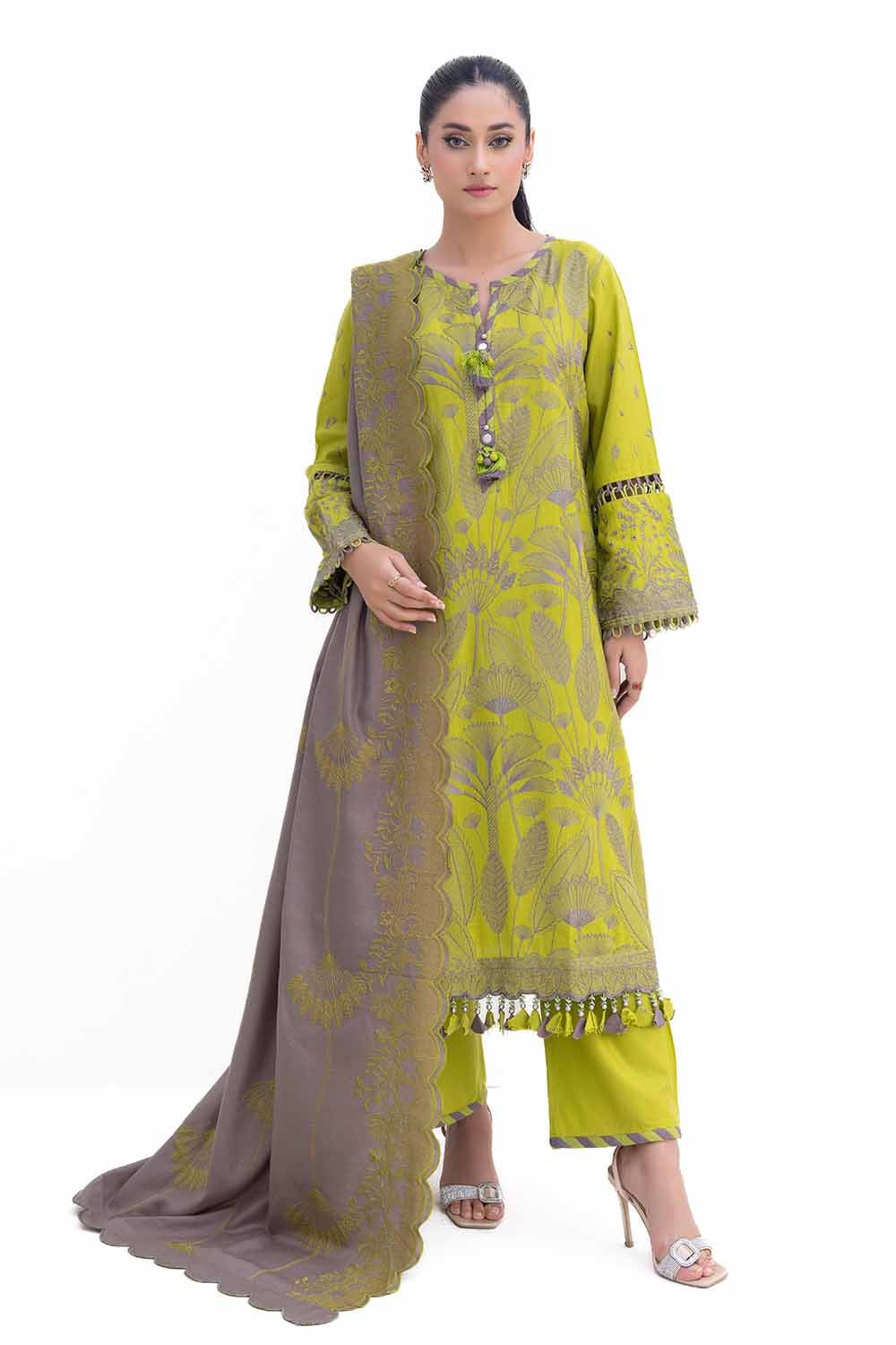 Gul Ahmed 3 Piece Custom Stitched Suit - Green - LB287986