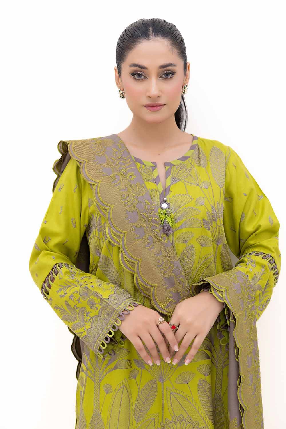 Gul Ahmed 3 Piece Custom Stitched Suit - Green - LB287986