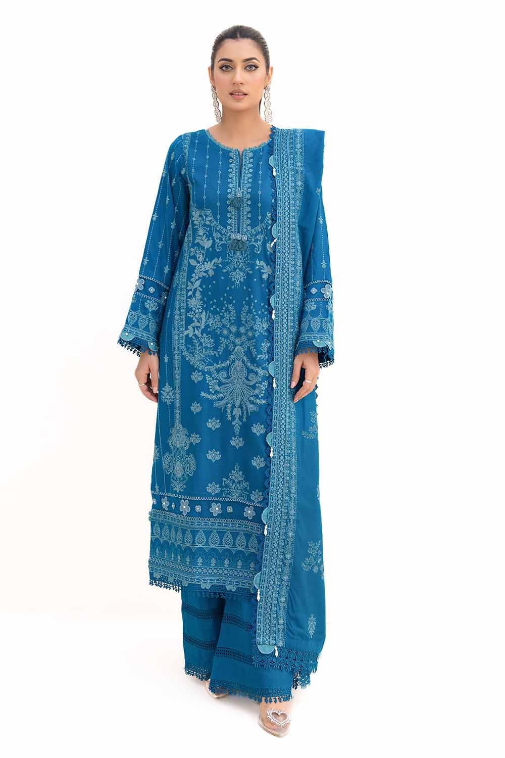 Gul Ahmed 3 Piece Custom Stitched Suit - Blue - LB287985