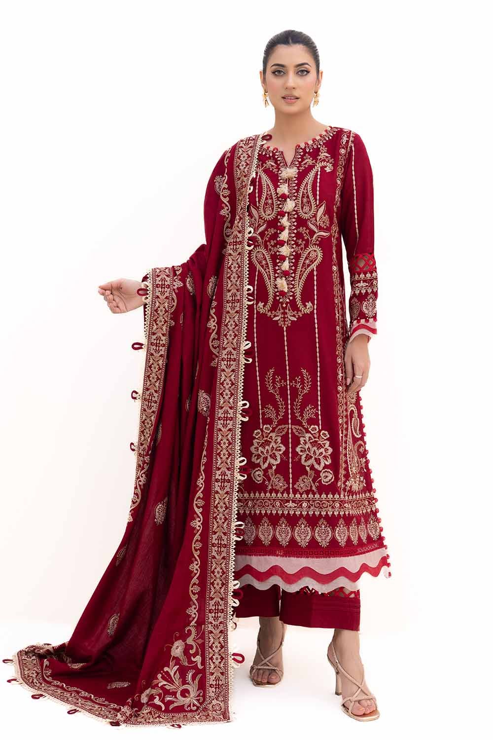 Gul Ahmed 3 Piece Custom Stitched Suit - Maroon - LB287984