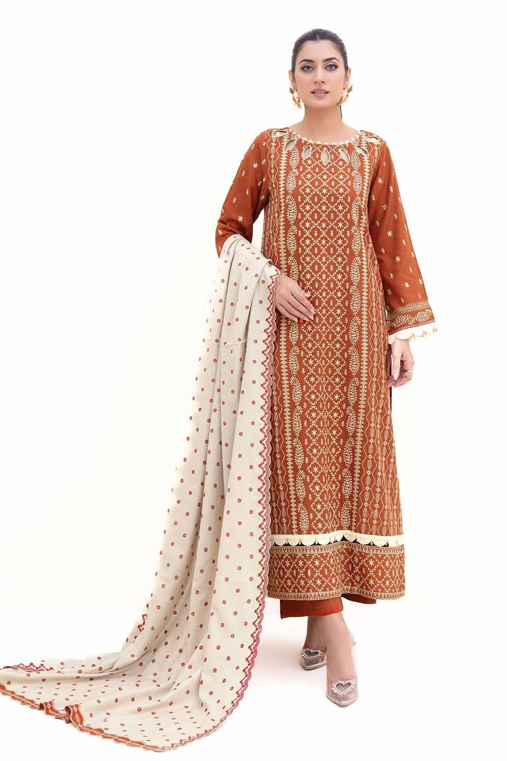 Gul Ahmed 3 Piece Custom Stitched Suit - Brown - LB287987