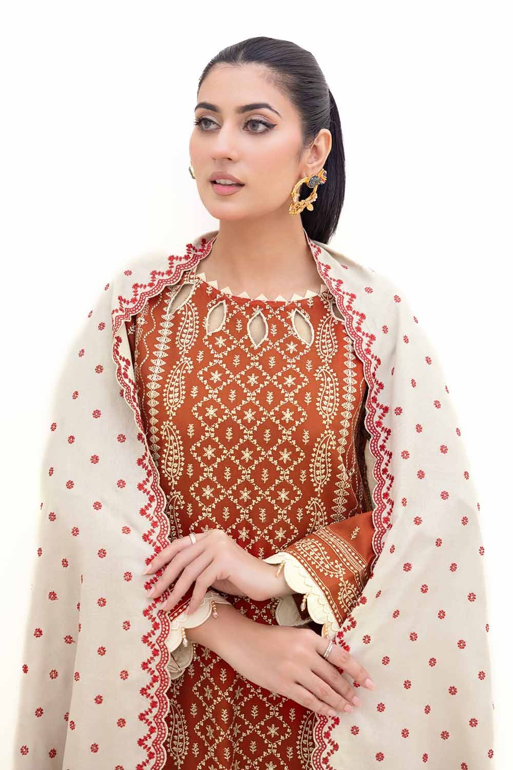 Gul Ahmed 3 Piece Custom Stitched Suit - Brown - LB287987