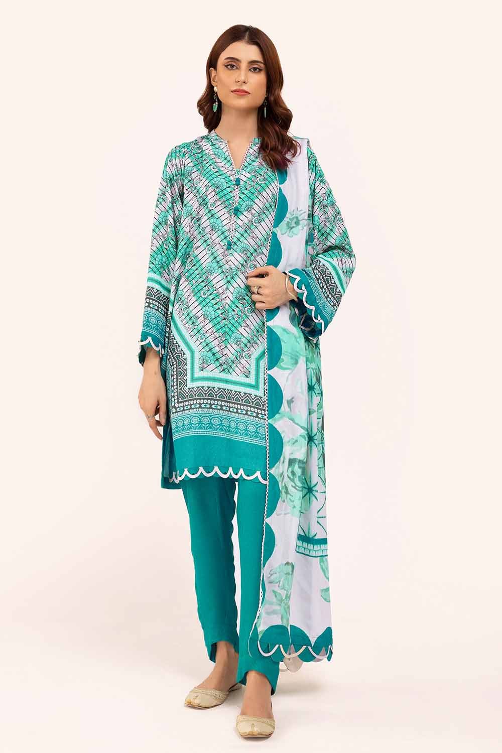 Gul Ahmed 3 Piece Custom Stitched Suit - Green - LB288008