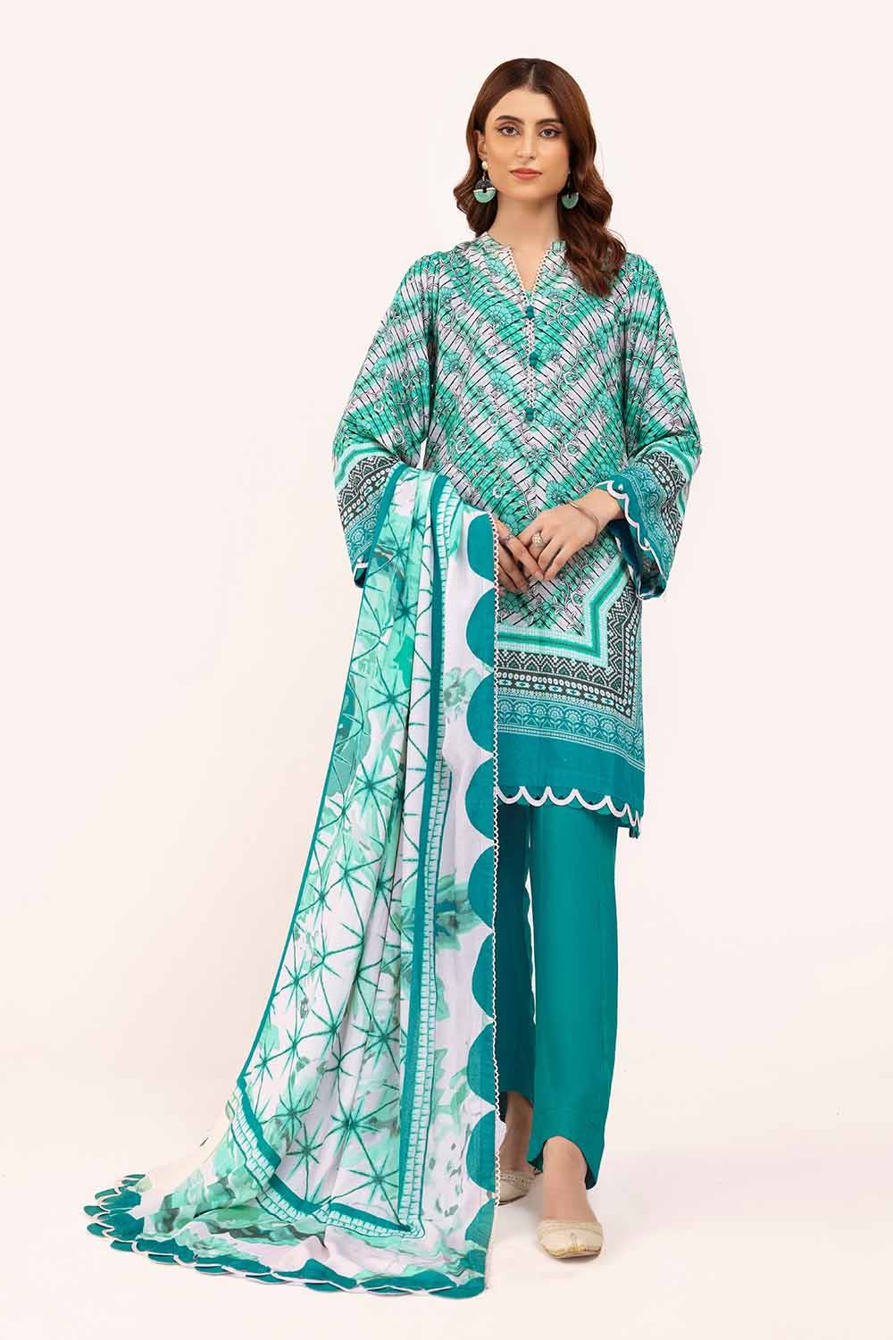 Gul Ahmed 3 Piece Custom Stitched Suit - Green - LB288008