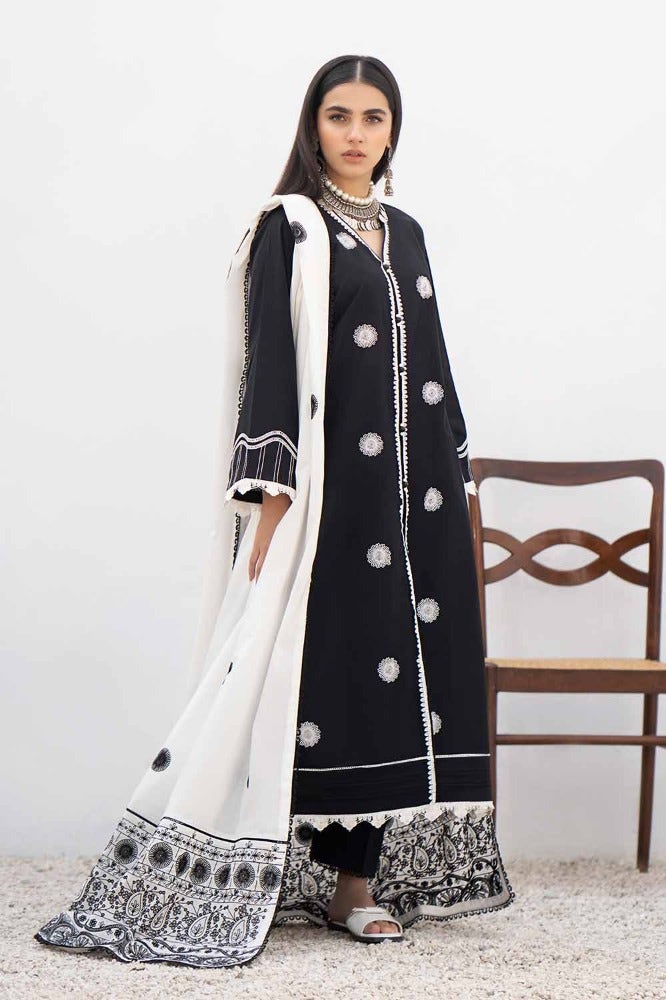 Gul Ahmed 3 Piece Custom Stitched Suit - Black - LB286205