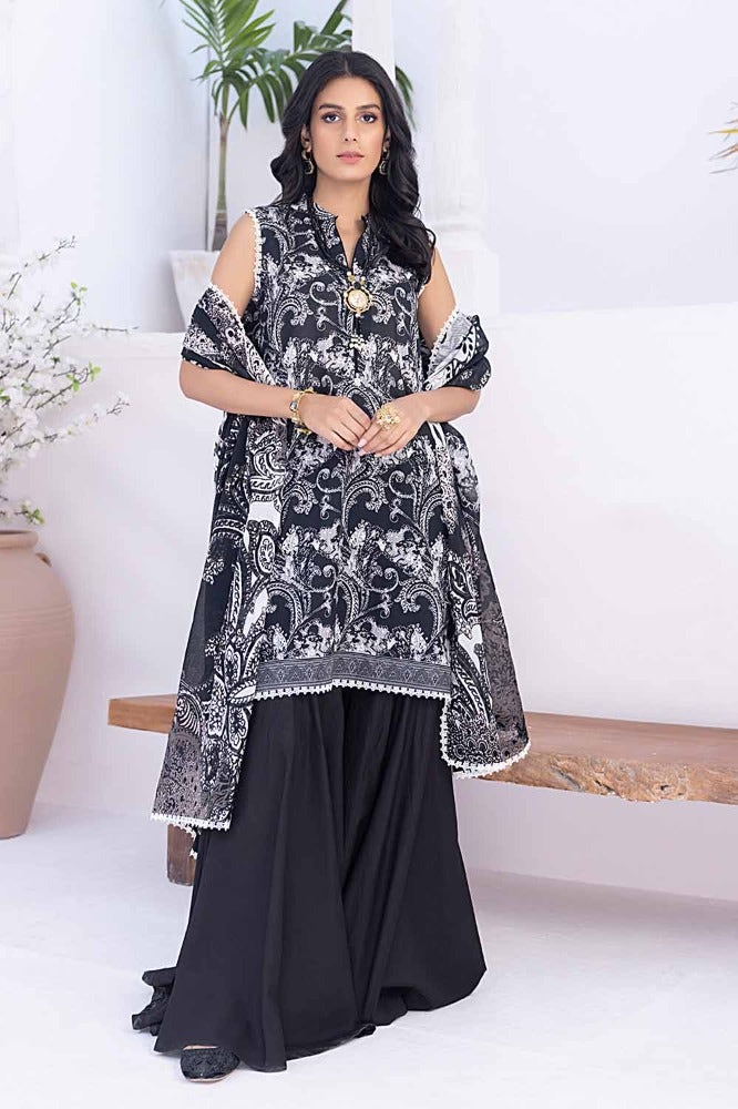 Gul Ahmed 3 Piece Custom Stitched Suit - Black - LB286202