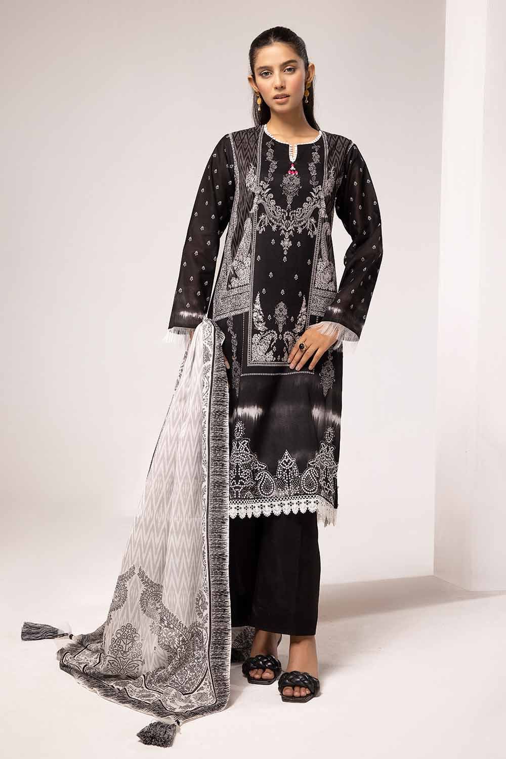 Gul Ahmed 3 Piece Custom Stitched Suit - Black - LB287382