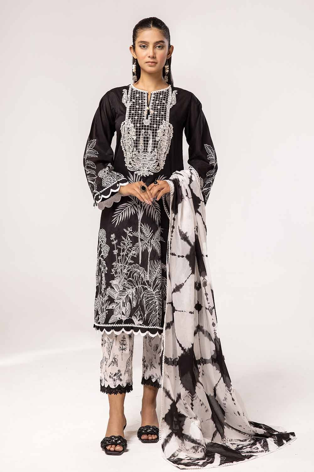 Gul Ahmed 3 Piece Custom Stitched Suit - Black - LB287381