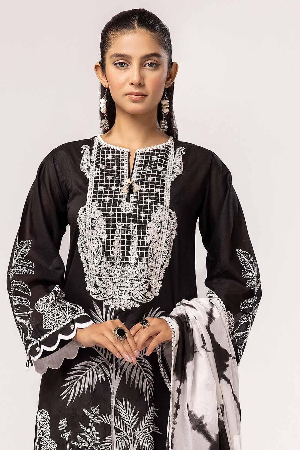 Gul Ahmed 3 Piece Custom Stitched Suit - Black - LB287381