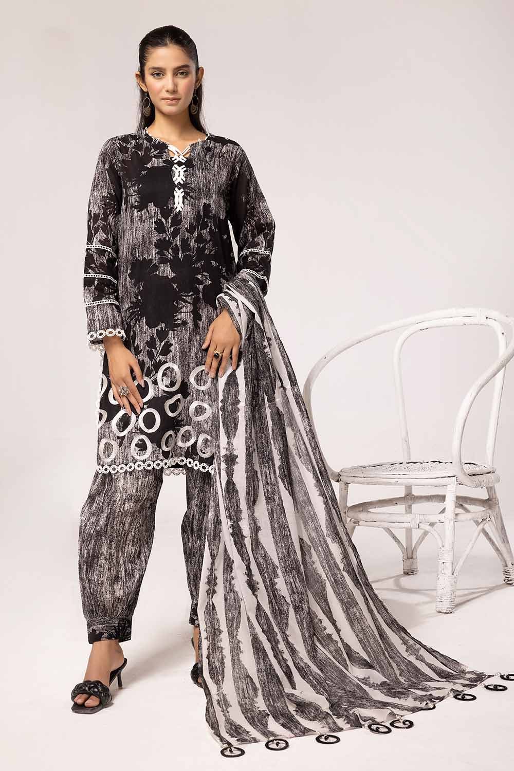 Gul Ahmed 3 Piece Custom Stitched Suit - Black - LB287380