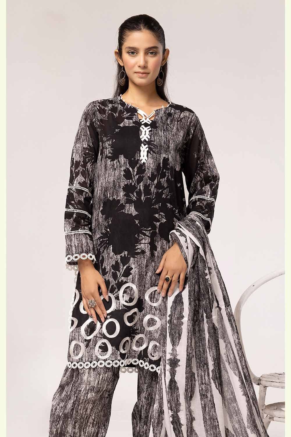 Gul Ahmed 3 Piece Custom Stitched Suit - Black - LB287380