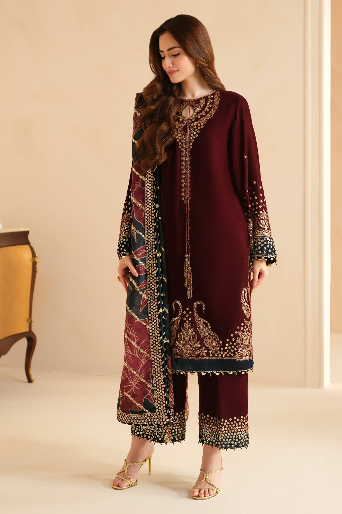 Libasco Jazmin 3 Piece Custom Stitched Suit - Maroon - LB288346