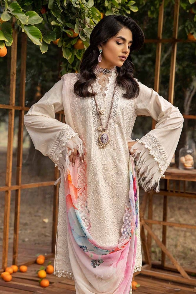 Gul Ahmed 3 Piece Custom Stitched Suit - Off-White - LB286267