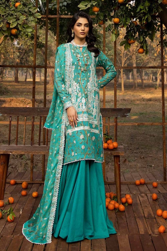 Gul Ahmed 3 Piece Custom Stitched Suit - Green - LB286246