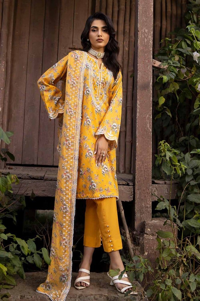 Gul Ahmed 3 Piece Custom Stitched Suit - Yellow - LB286236