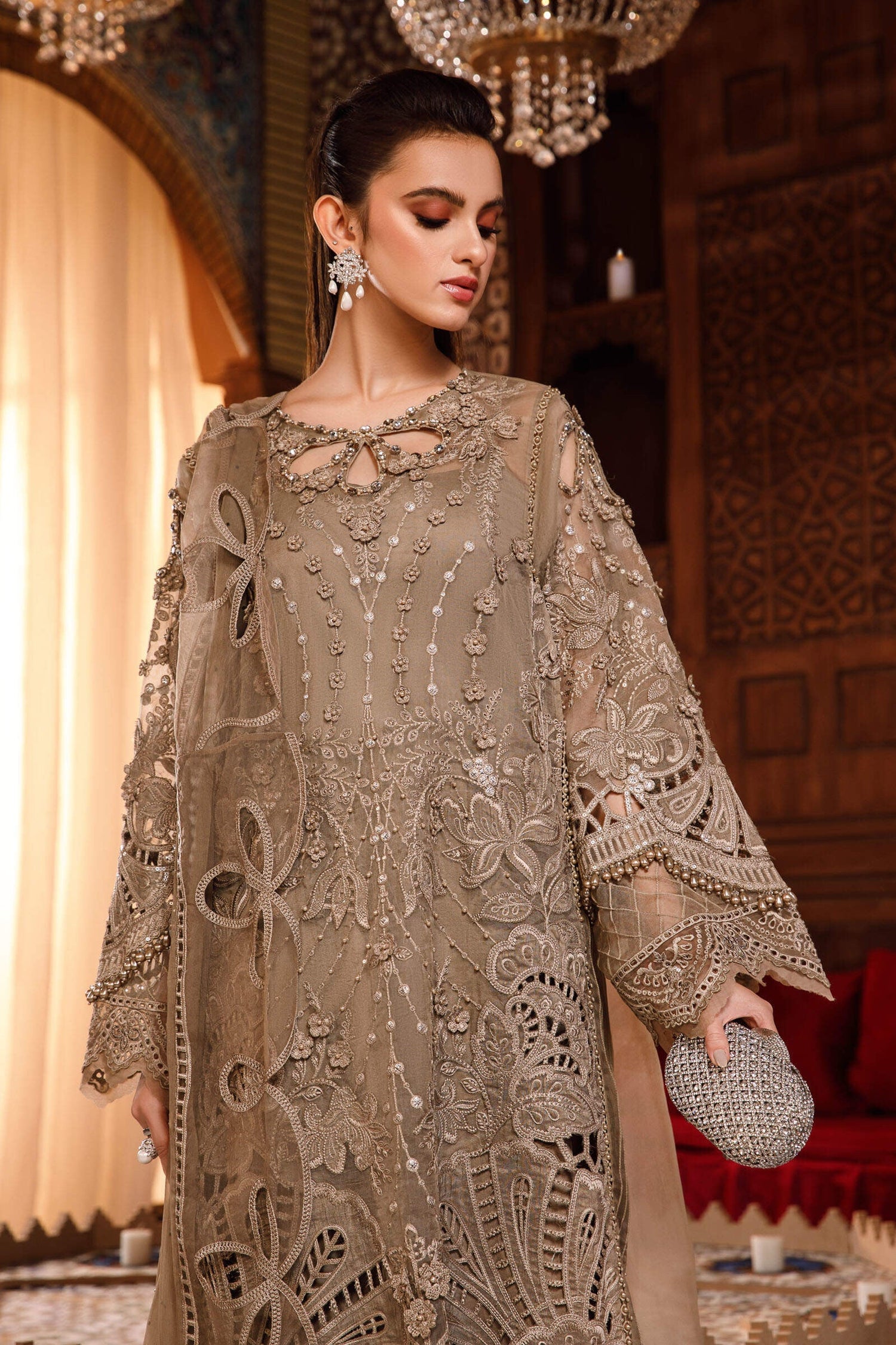 Maria.B 3 Piece Custom Stitched Suit - Brown - LB24353