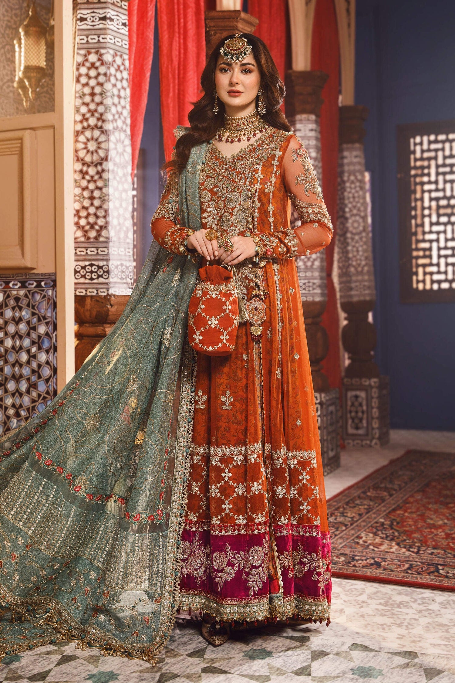 Maria.B 3 Piece Custom Stitched Suit - Orange - LB24358