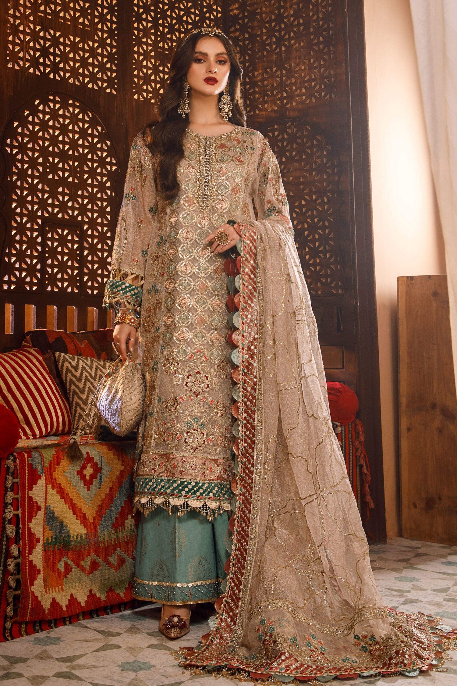 Maria.B 3 Piece Custom Stitched Suit - Beige - LB24359