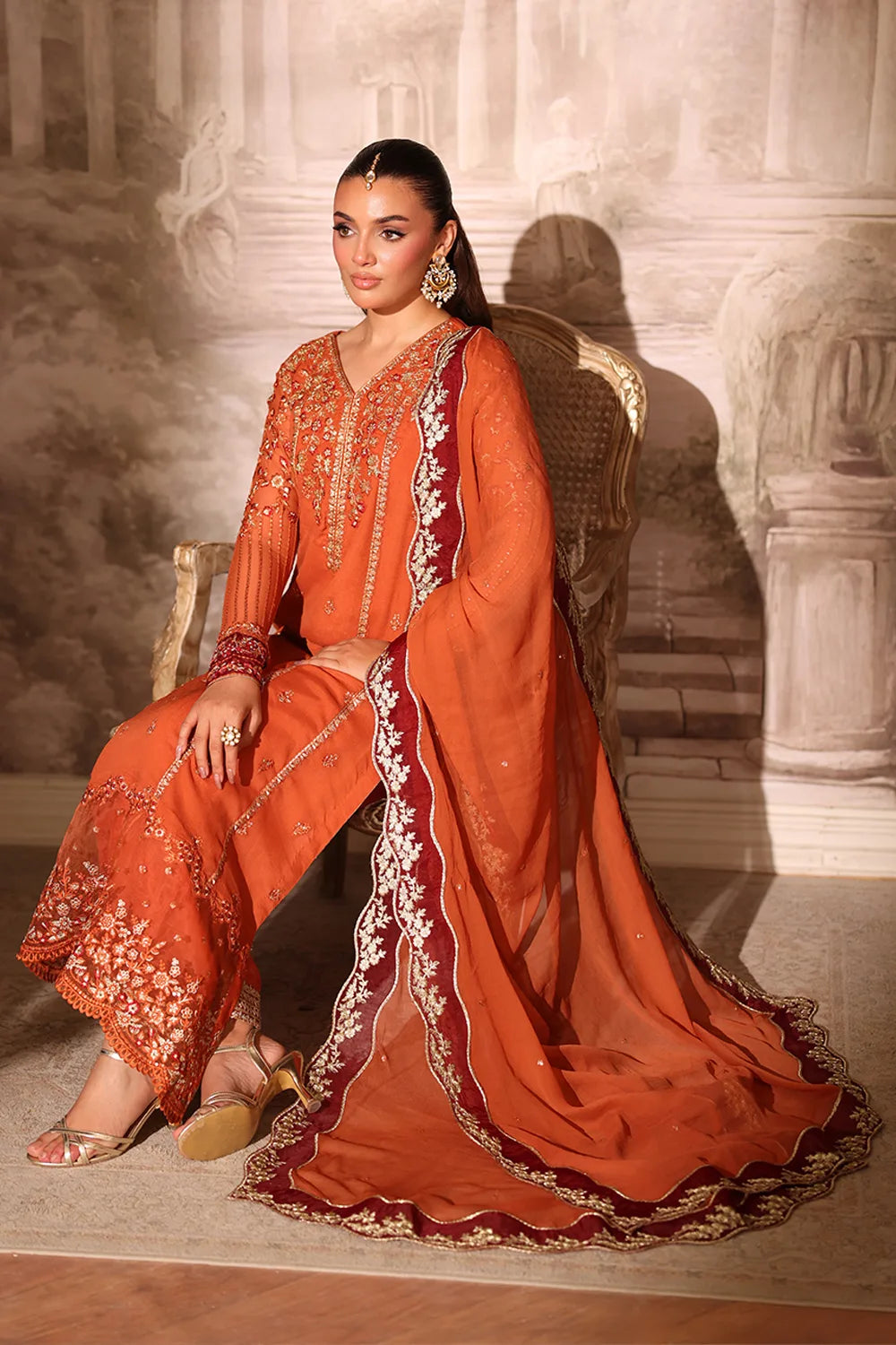 Azure 3 Piece Custom Stitched Suit - Orange - LB30972