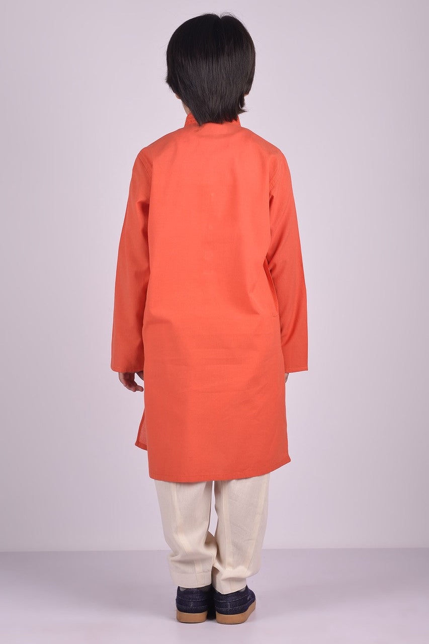 Ready to Wear Embroidered Kurta For Boys - Orange - LB1613