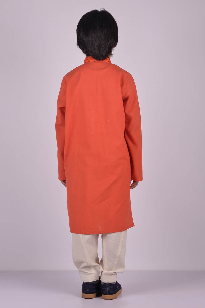 Ready to Wear Embroidered Kurta For Boys - Orange - LB1612