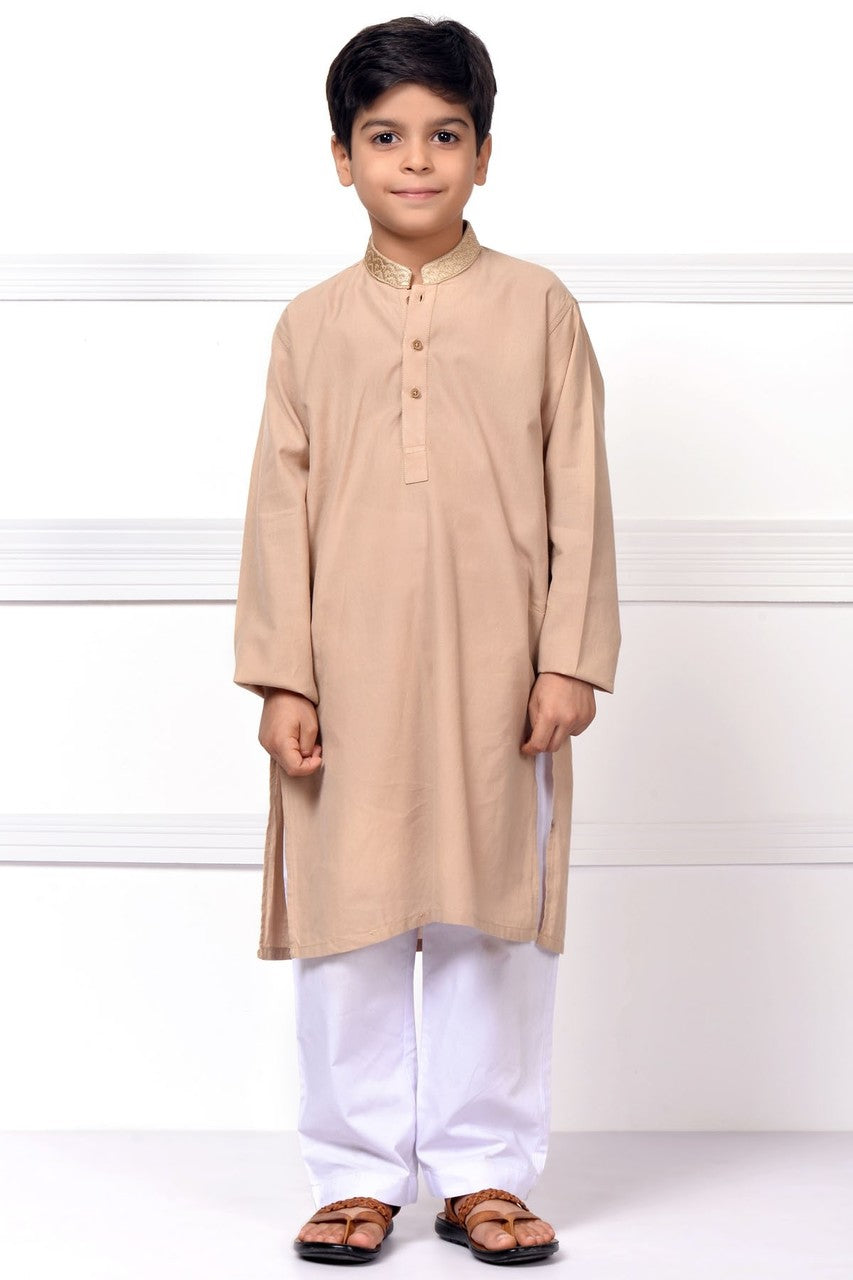 Ready to Wear Embroidered Kurta For Boys - Brown - LB1609