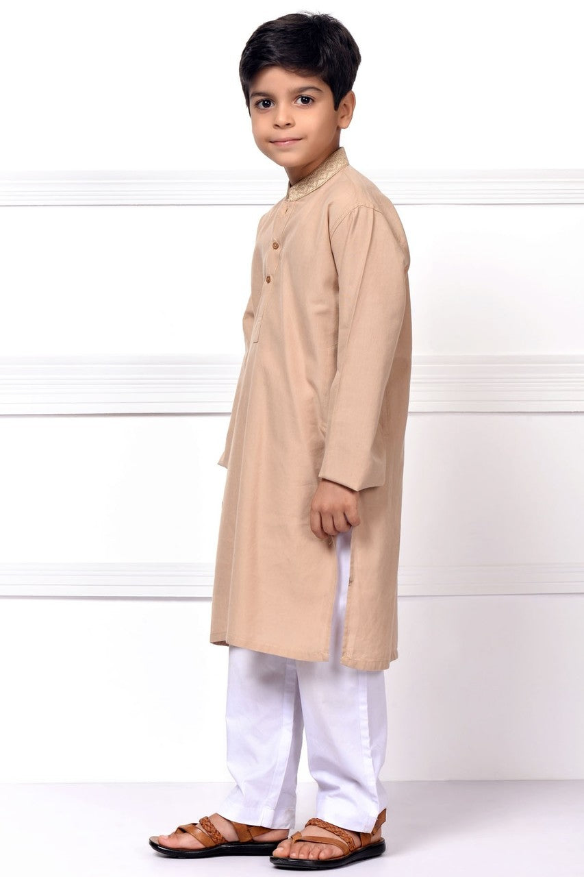 Ready to Wear Embroidered Kurta For Boys - Brown - LB1609