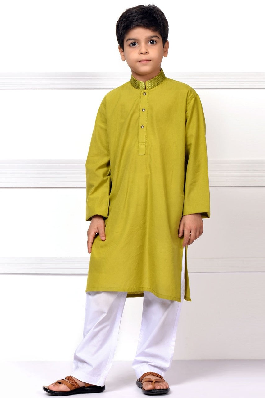 Ready to Wear Embroidered Kurta For Boys - Green - LB1605