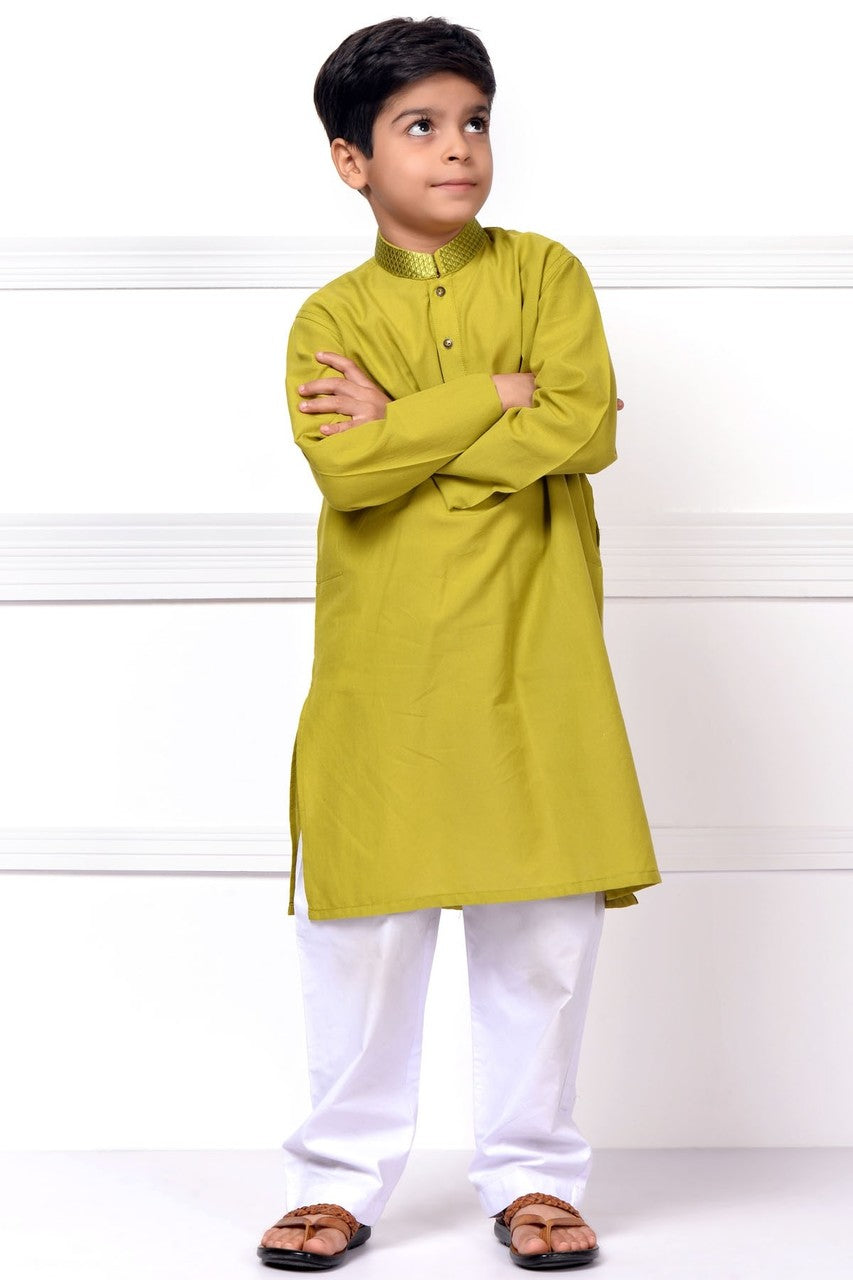 Ready to Wear Embroidered Kurta For Boys - Green - LB1605