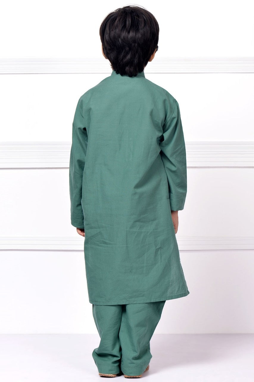 Ready to Wear Kurta Pajama For Boys - Green - LB1597