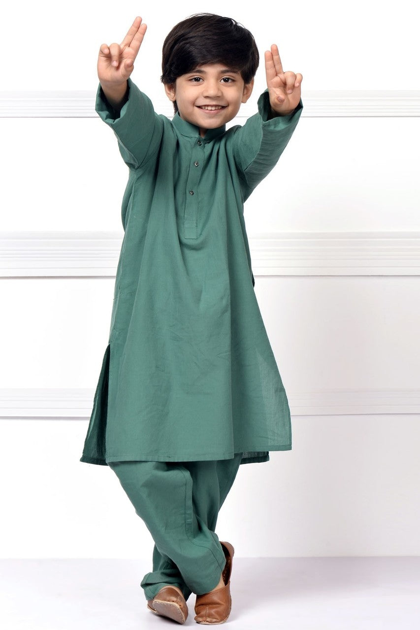 Ready to Wear Kurta Pajama For Boys - Green - LB1597