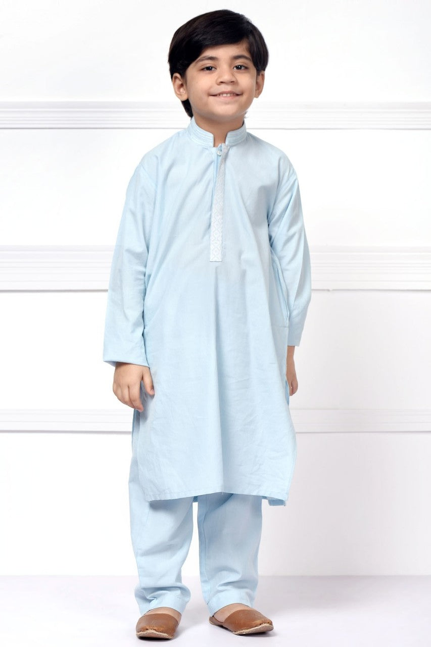 Ready to Wear Embroidered Kurta Pajama For Boys - Blue - LB1594