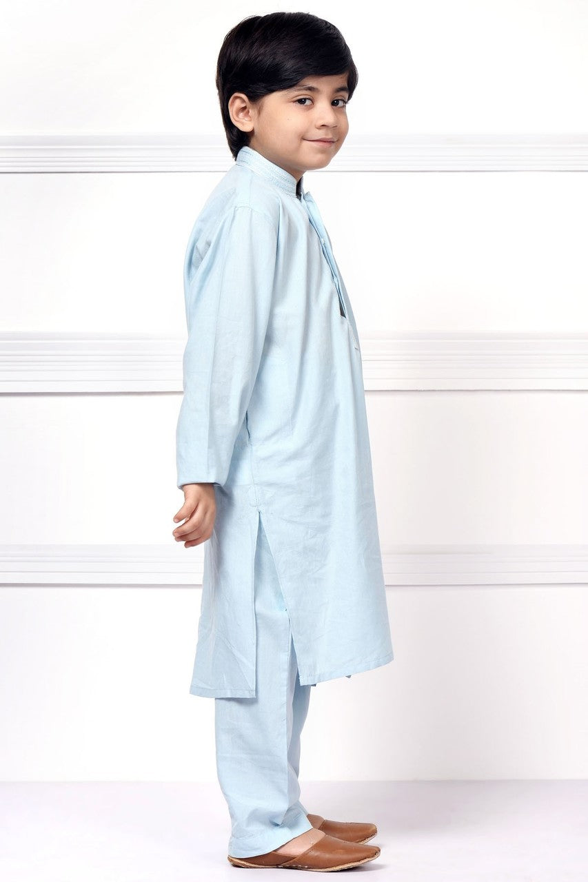 Ready to Wear Embroidered Kurta Pajama For Boys - Blue - LB1594